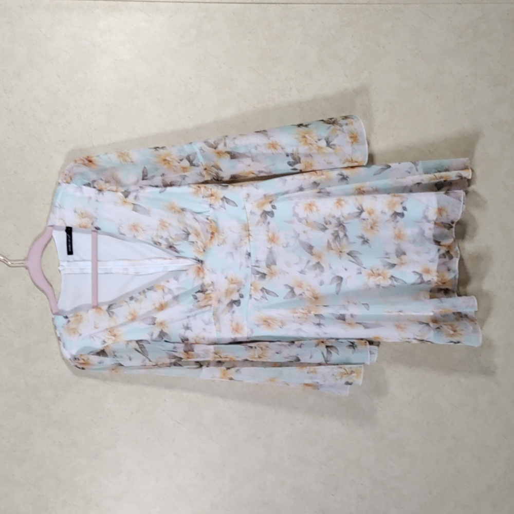 H180 Double Crazy pastel aqua and yellow floral print dress M